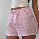SOLY HUX Women's Striped Print Drawstring Waist Bowknot Straight Leg Cute Lounge Shorts Summer Clothes (Pink, S)