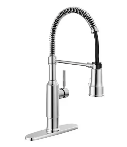 Delta Theodora Pro Style Commercial Kitchen Faucet with Pull Down Sprayer, Chrome Single Hole Kitchen Sink Faucet, Single Handle, Chrome 18804Z-DST