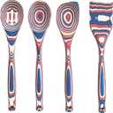 Pakka Wooden Spoons Set - Exotic Pakkawood Utensils for Serving & Cooking - Non-Stick, Slotted Spoon, Corner Spoon, and Spatula for All Cookware - Lightweight & Heat Resistant