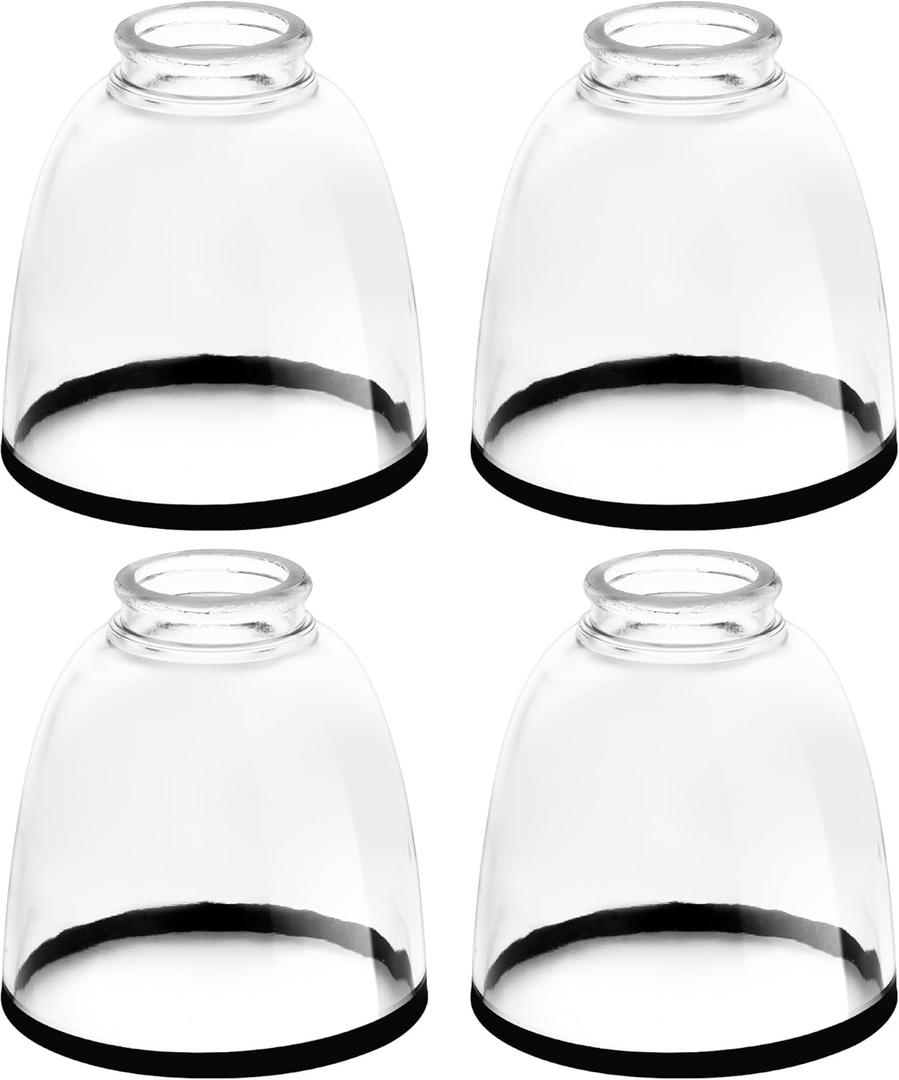 Clear Glass Bell Shade with Black Trim  1.65" Fitter Opening  Replacement for Chandeliers, Wall Sconces, Vanity & Ceiling Lights  Classic Home Lighting Decor, 4 Pack
