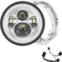 SUNPIE 7 inch Chrome Head light with White Halo Compatible with Street/Tri Glide, Compatible with Electra Glide with Mounting Bracket