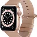 Fullmosa Leather Bands Compatible with Apple Watch Band 49mm 46mm 45mm 44mm 42mm for Men Women, Top Grain Genuine Leather Strap for iWatch Ultra 2/Ultra/10/9/8/7/6/5/4/3/2/1/SE2/SE, Beige/Rose Gold