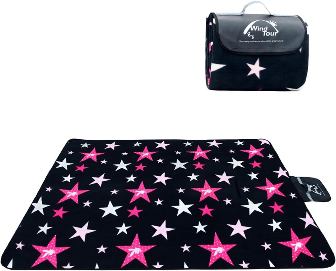 Wind Tour Family Outdoor Waterproof Durable Picnic Blankets with Carry Strap Foldable Sandproof Picnic Floor Mat for Kids Playground Camping Hiking Grass Travelling (1, Star -150 * 200cm) (Star -57.5*76.7 in)