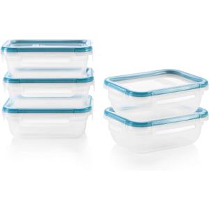 Snapware Total Solution 5-Pack (3-Cup) Plastic Food Storage Containers Set, Leakproof & Airtight Locking Lids Rectangular Tupperware, Non-Toxic BPA-Free Lids, Microwave Dishwasher Freezer Safe (10 PC Set)