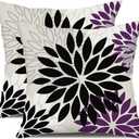 DFXSZ Black Purple Flower Pillow Covers 18x18 Inch Set of 2 Outdoor Throw Pillows Outdoor Waterproof Decor for Living Room Sofa Patio Funiture Garden Floral Polyester Pillow Covers 002Q18