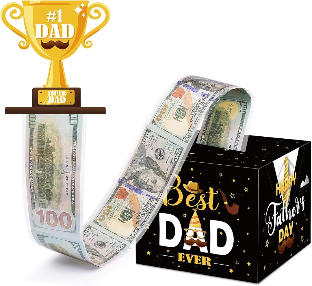 2 x Fathers Day Money Box for Cash Pull, Surprise Money Holer with 50Pcs Transparent Bags, A Funny Way to Give Cash as Grandpa Dad Gifts from Daughter Son Wife