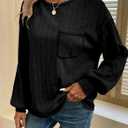 Dokotoo Long Sleeve Shirts for Women 2025 Casual Solid Crewneck Knitted Loose Fit Pullover Shirts Tops (Black, L)