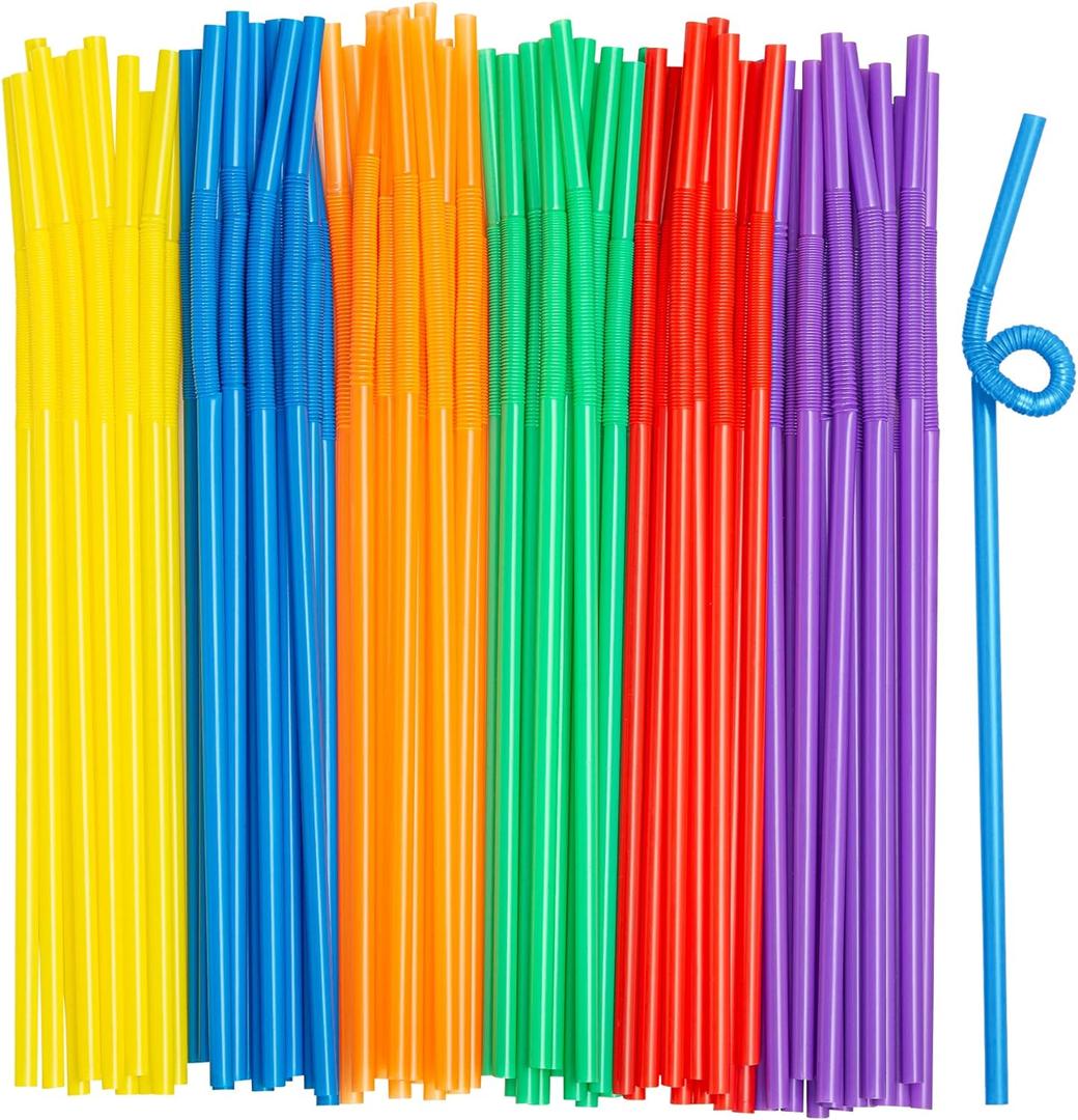 Comfy Package [300 Pack] 10.02" High Long Flexible Straws, Disposable Plastic Drinking Straws - Assorted Colors