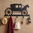 Vintage Carriage Key Holder Wall Mount, 5-Hook Cast Iron Key Rack & Wall Organizer, Decorative Key Hanger for Entryway, Hallway, Home and Office, Black (12.04x8.34inches)