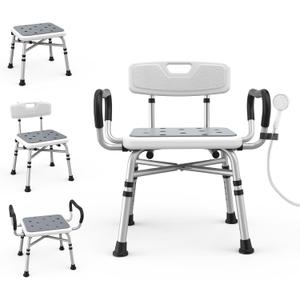 Heavy Duty Shower Chair for Inside Shower and Tub with Reinforced X-Bar, Padded Arms and Backrest, Height Adjustable, Ideal Shower Chair for Elderly and Disabled