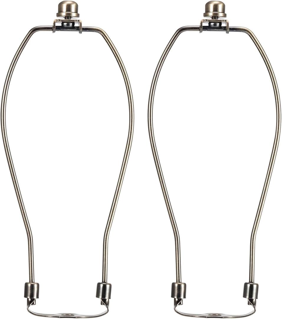 Lamp Harp 9 Inch, Saangseon Light Duty Antique Brass Lamp Shade Holder Replacement with Finial and Detachable 3/8 Saddle Base, Set of 2 DIY Lighting Accessories
