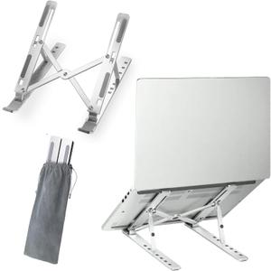 FlexElevate 7-Level Adjustable Laptop Stand, Silver Color, Carbon Steel Ergonomic Riser for Desk, Compatible with 9''-17.3'' Laptops, Portable & Sturdy Holder