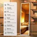 Full Length Mirror with Lights, 56" x 16" LED Lighted Floor Standing Body Mirror, Dimmable & 3 Color Lighting for Bedroom, Cloakroom, Dressing Room, Tempered Glass, Square Black