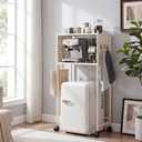 Mifoci Mini Fridge Stand with Storage Shelf, 2 Tier Dorm Fridge Shelf with Pegboard and Wheels, White over Mini Microwave Stand Organizer for Dorm Room Apartment Kitchen Office