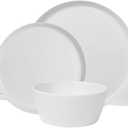 12-Piece Plastic Dinnerware Set Plates and Bowls Sets Service for 4 Matte White Melamine Plates Unbreakable Plastic Outdoor Camping Dishes Decor Dishwasher Safe