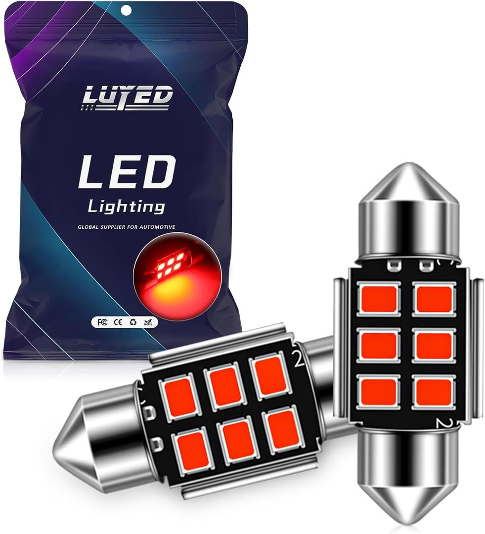LUYED DE3175 LED Bulbs, Super Bright Red 2835 Chipsets Canbus Error Free 31mm 1.25" DE3021 DE3022 3175 6428 LED Bulbs for Car Interior Map Reading Dome Trunk Courtesy Lights,Pack of 2