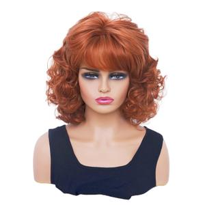 Short Copper Red Wigs for Women Auburn Wavy Shoulder Length Wig with Bangs Synthetic Ginger Curly Natural Wig for Role Play, Halloween, Daily Use