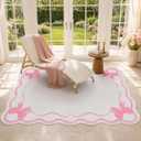 Scalloped Bow Rug, Pink Area Rugs for Living Room Bedroom Girls 5x7 Washable Soft Non Slip Backing Scalloped Bow Large Carpet Rugs for Nursery Bedroom Playroom Home Indoor Decor (4'8"×6'6")