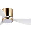 reiga 52 Inch Flush Mount White Ceiling Fan with Light Remote Control, Quiet DC Motor Low Profile 3 Wood Blade Modern Ceiling Fans for Patio Kitchen Living Room Bedroom