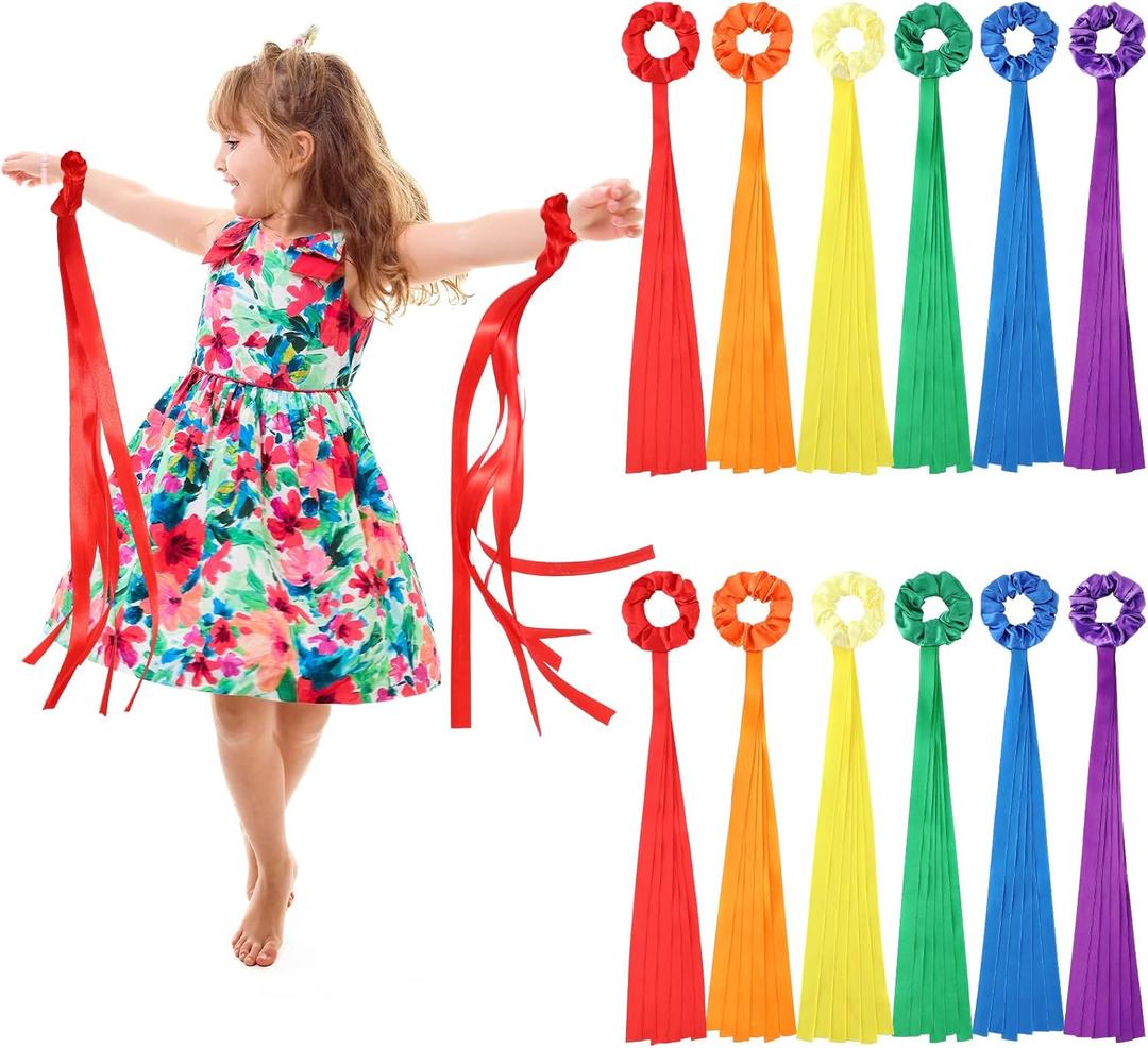 VioraWhite 12 Pcs Rainbow Dance Ribbons for Kids Rainbow Rhythm Ribbons Elastic Wrist Streamers Hand Held Rhythm Streamers Gymnastics Dance Party Props for Adult Decor (0.8 x 19.7 Inch