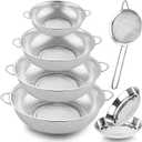 Colander Stainless Steel, 7 Piece Strainers and Colanders Set, Mesh Strainer Net Baskets with Handles, 2 Stainless Steel Plates and Fine Mesh Strainer for Kitchen Food Strain Drain Rinse Cooking