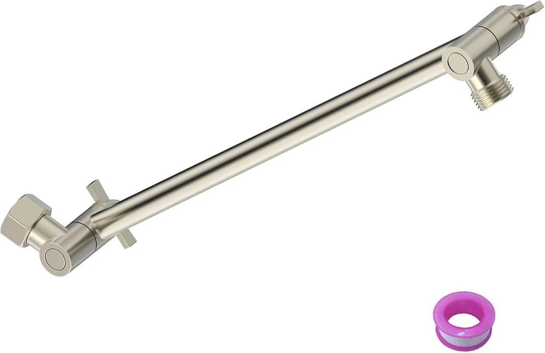 8 Inch Shower Head Extension Arm Brushed Nickel. Solid Brass Adjustable Shower Arm Extension. Lower Or Raise Any Rain Or Handheld Showerhead To Your Height & Angle  Universal Connection (BN)