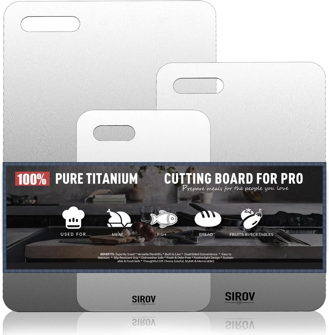 Titanium Cutting Board, 100% Pure Titanium Cutting Boards For Kitchen, Best Non Toxic chopping board, Dishwasher safe, Hygiene and Durability for Meat and fruit, New Package Design (3 PCS)