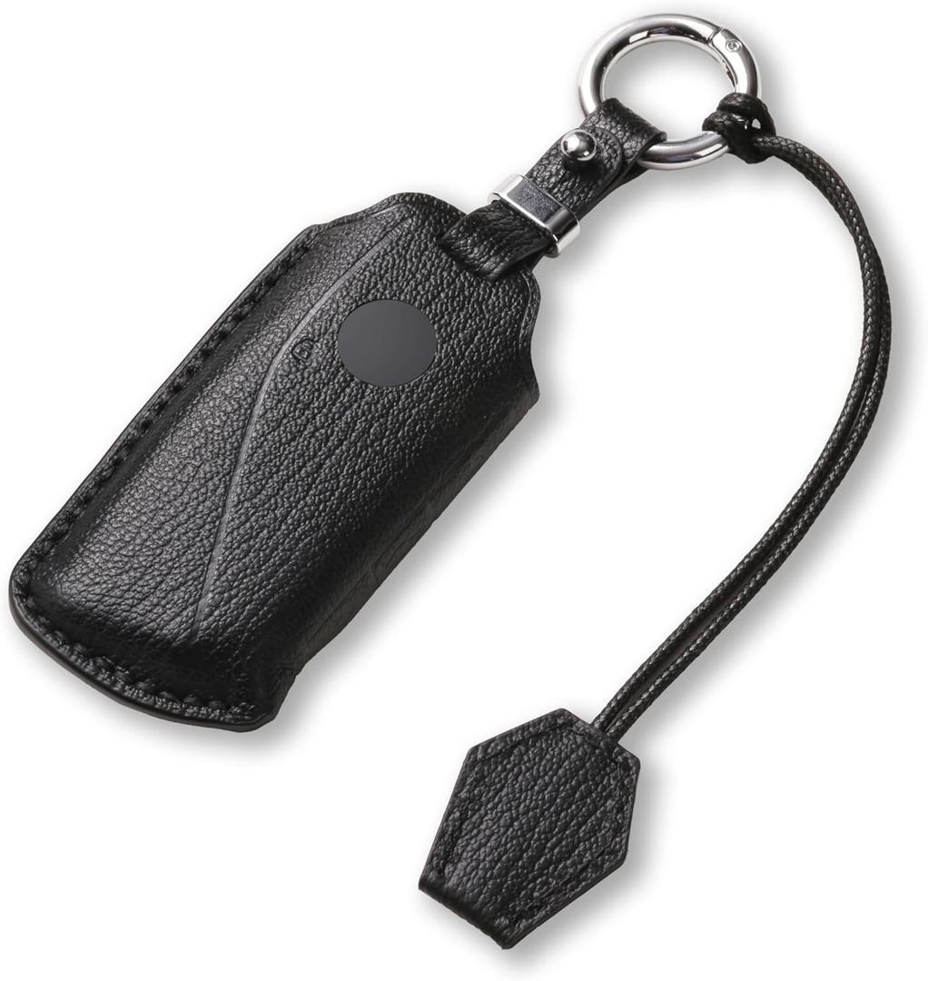 Jayanes Genuine Leather Key Fob Cover Compatible with BMW 2023 2024 2025 New 7 Series 740i 760i X1 X7 XM IX I7 2024 2025 X5 X6, Key Fob Case with Keychain & Lanyard for BMW Key Fob (4 Buttons, Black)