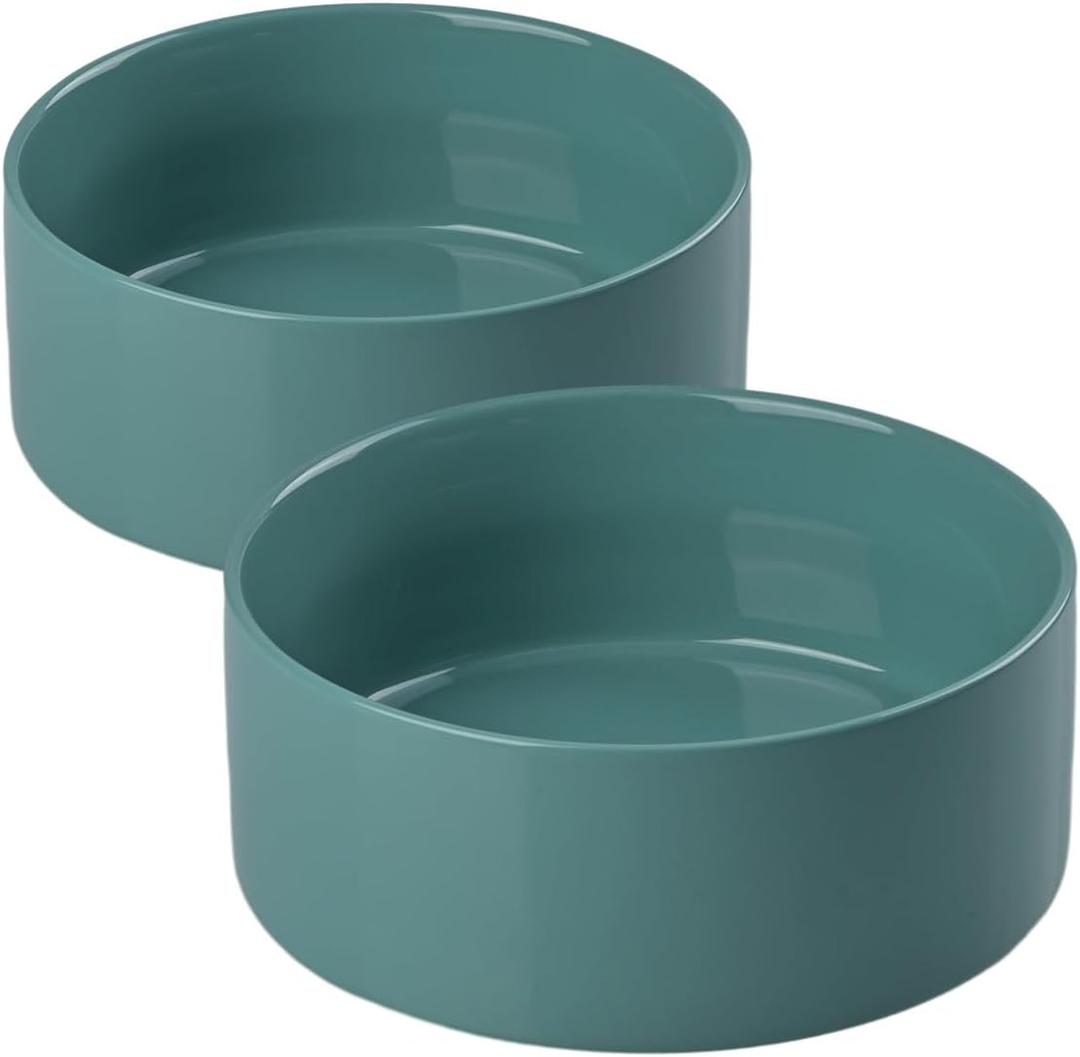 SPUNKYJUNKY 28.7OZ Ceramic Dog and Cat Bowl, Modern Cute Weighted Food Water Bowl for Replacement Light Green (2 Pack) (3.6 CUPS  2)
