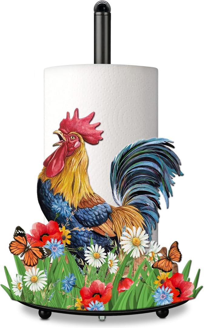 Hexagram Rooster Decor Rooster Kitchen Decor Bathroom Decorations Rustic Home Gifts Farmhouse Paper Towel Holder Countertop Standing Cute Chicken Kitchen Decorations Gifts for Housewarming