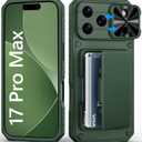 BXYJY for iPhone 17 Pro Max Wallet Case, Credit Card Holder (4-5 Cards), Slide Lens Cover, Military Drop Protection, Rugged Heavy Duty Women Men Protective Phone Case for iPhone 17Pro Max 6.9", Green
