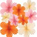SUNBEAUTY Paper Flowers Decorations for Wall Paper Fans Classroom Decoration Paper Floral Backdrop Decor Paper Fans Decoration Hanging Paper Fans Orange Flower Wall Decor,Set of 9