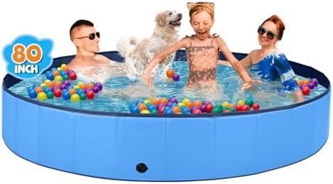 Jecoo Dog Pool for Large Dogs Kiddie Pool Hard Plastic Foldable Dog Bathing Tub Portable Outside Kids Swimming for Pets and Dogs Outdoor Backyard