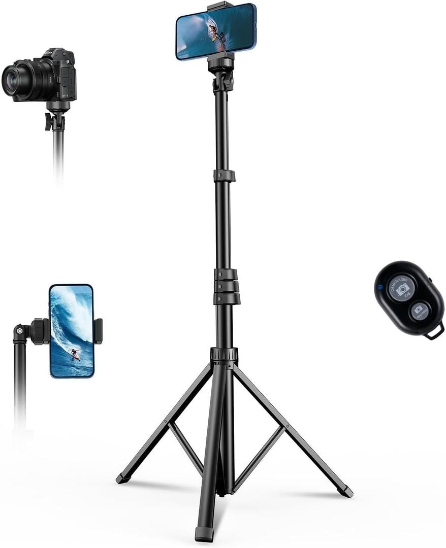 67" Phone Tripod, MIIASI Extendable Tripod for iPhone, Selfie Stick with Remote and Phone Holder, Compatible with iPhone/Android/Camera, Light Stand (Black)