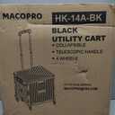 MACOPRO Folding Utility Cart Portable Rolling Crate Handcart Shopping Trolley Collapsible Tool Box, with Lid, Basket on 4 Rotate Wheels, for Grocery, Office, Luggage, Teacher (Black)