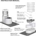 RIZZARI Automatic Pet Water Dispenser: 5L White Cats and Dogs Gravity Feeder - Stainless Steel Bowl - Outdoor Hiking Use. (Pearl)