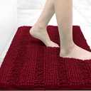 Grandaily Chenille Striped Bathroom Rugs 24x16, Extra Thick and Absorbent Bath Mats, Non-Slip Soft Plush Shaggy Shower Carpet, Machine Wash Dry, Bath Rug for Bathroom, (Small, Red)