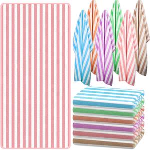 Preboun 24 Pcs Striped Beach Towels Bulk Oversized Pool Quick to Dry Bath Striped Towel for Hotel, Spa Hot Tub, Bath and Swim Summer, 28 x 60 Inches (Multicolored), Large