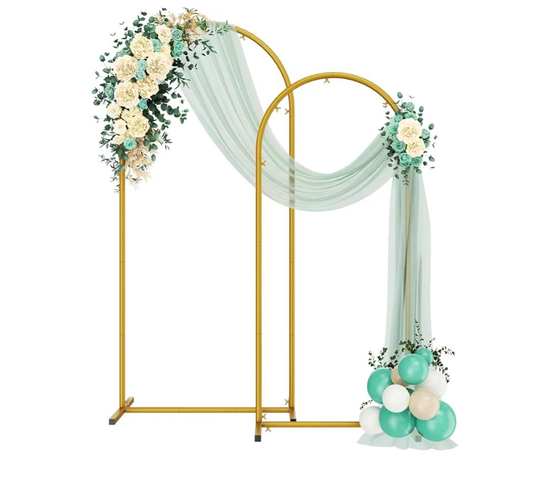 Metal Arch Backdrop Stand 2 Set (3.9FT/2.6FT), Gold Wedding Arch Frame, Balloon Arch Stand for Wedding, Baby Shower, Birthday, Ceremony, Party Decor