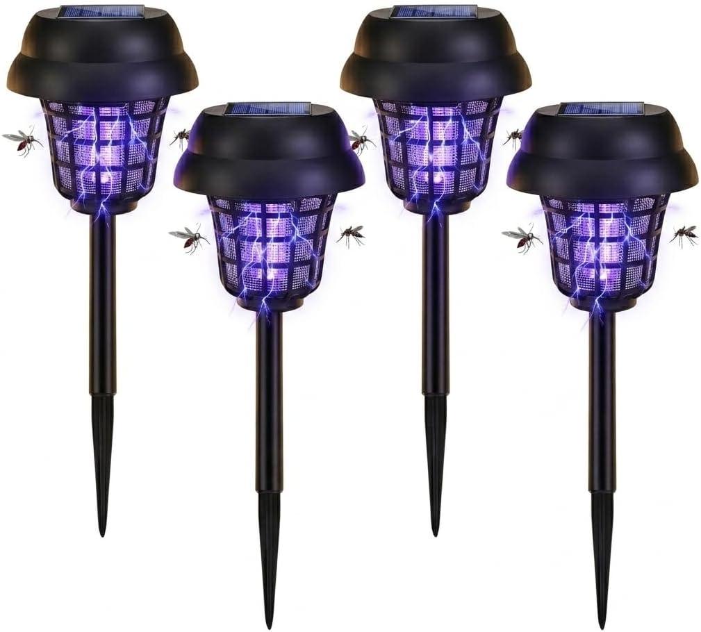 Solar Bug Zapper Outdoor Waterproof Mosquito Repellent Outdoor Patio Mosquito Trap & Killer for Moths, Gnats, Flies, Small Flying Insect, Solar Powered Fly Zapper for Backyard, Garden, Patio,4 Pack