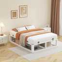 14 Inch Queen Bed Frame with Rounded Corner and Headboard Hole, Metal Platform Bed Frames 6 Non-Slip Guards, 3500lbs Heavy Duty Steel Slat Support, Squeak Free, No Box Spring Needed, White