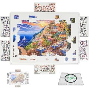 BuilderButler Lightweight 1500 Pieces Rotating Puzzle Board with 6 Sliding Drawers and Cover – 360° Lazy Susan Spinning, 34.25"x26.38" Portable Plastic Puzzle Table, Christmas Gift for Mom