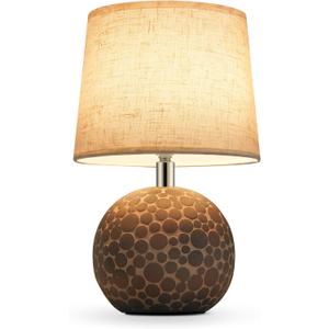 UMEXUS 11" H Ceramic Rechargeable Cordless Table Lamp with Timer & Remote - Small Battery Operated Lamp with Linen Shade & RGB Dimmable Light for Restaurant Dining Living Bedroom Kitchen Patio Side