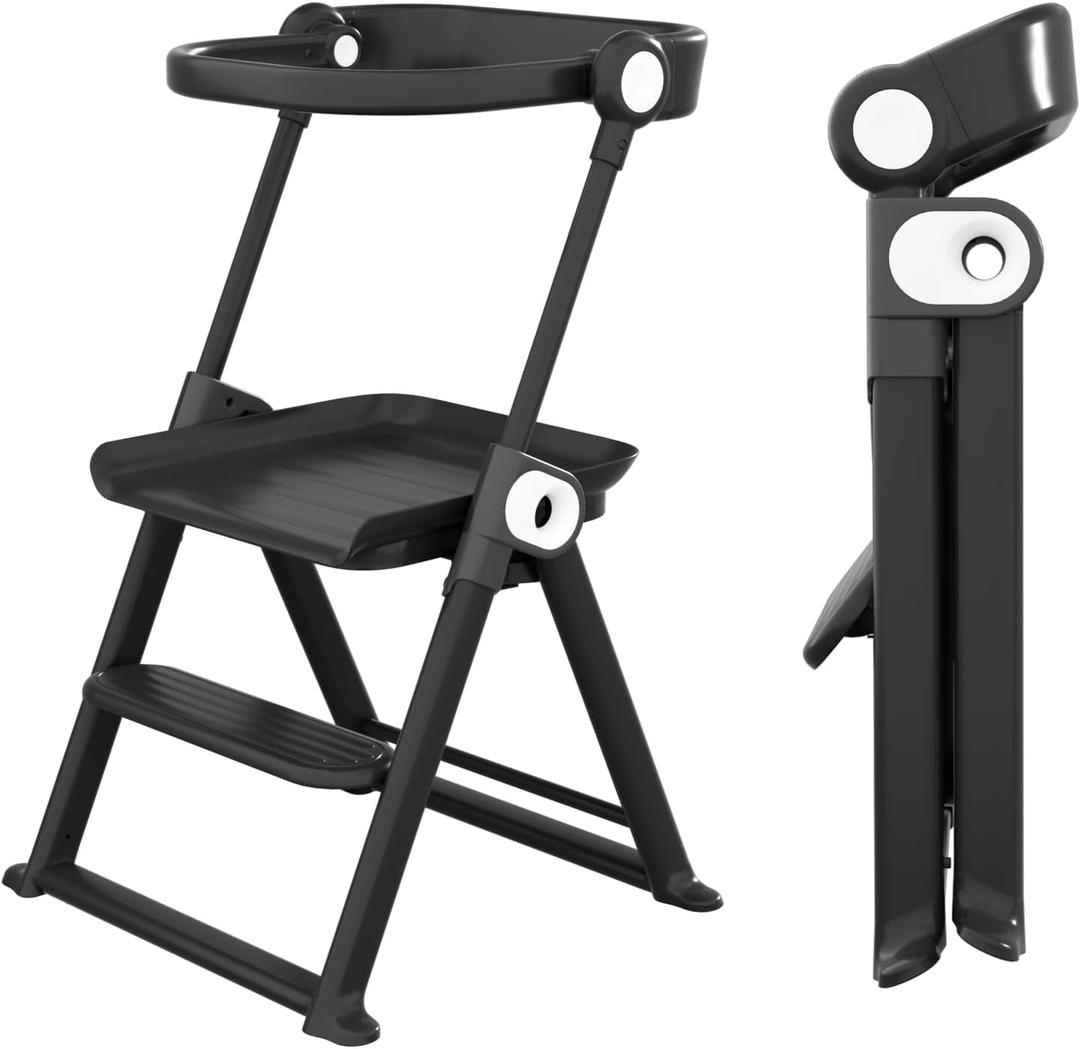 Cowiewie Foldable Toddler Tower, Easy-to-Fold Kitchen Step Stool, Black