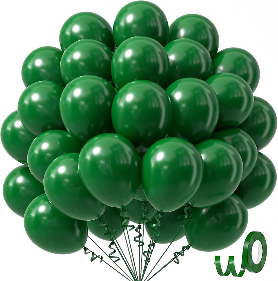 Awenztech Dark Green Balloons 12 inch, Forest Green Latex Balloon 50pcs Party Balloons for Christmas Jungle Football Tropical Safari Birthday Party Decorations