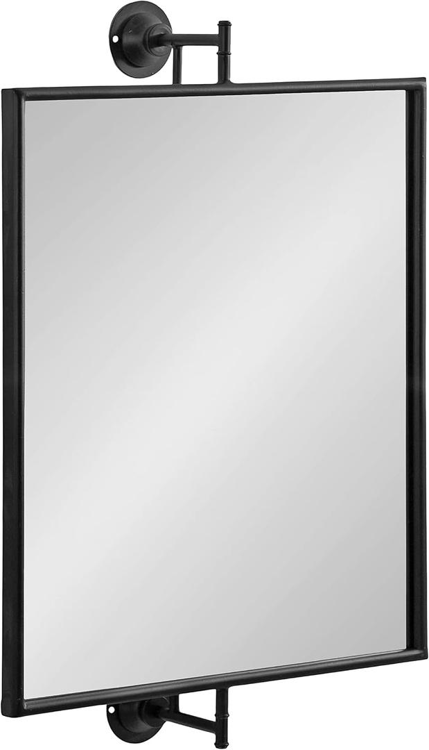 Kate and Laurel Darbridge Farmhouse Rectangle Pivot Mirror; 20 x 31; Black; Vintage Adjustable Rectangular Bathroom Wall Mirror for Use Horizontally or Vertically