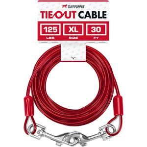 Tuff Pupper Dog Tie Out Cable 30 Feet | Dog Runner Cable for Yard 30 ft | Heavy Duty Lead | Water & Rust Resistant Industrial Strength Steel | 360 Degree No Tangle Swivel Clips