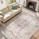Lofus 8x10 Area Rugs for Living Room, Washable Area Rug, Rugs for Bedroom, Kitchen, Vintage Boho Carpet, Soft Non-Slip, Low Pile Large Area Rug for Office Dining Room, Pink