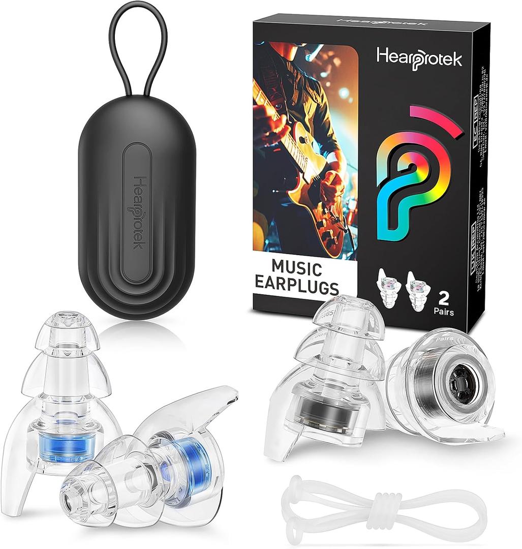 Hearprotek Concert Ear Plugs, 2 Pairs High Fidelity Musician Ear Plugs for Concerts Loud MusicNoise Reduction Ear Protection Reusable Earplugs for Rave,Festival,Music,Tinnitus Relief,Clear