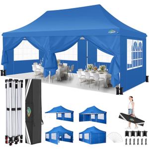 COBIZI 10x20 Pop Up Canopy with 6 Sidewalls, Conical Party Tent 10x20 with 3 Adjustable Height Waterproof, UV-Resistant with Carry Bag, Sandbag, Stake, Ropes for Parties, Commercial (Frame Upgraded) (Light Blue)